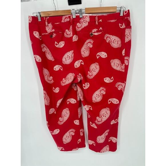Women's Lands End Red Cropped Capri Pants Plus Size 24W Mid-Rise Paisley Boho - Picture 5 of 8